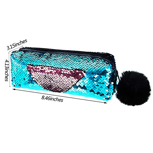 3 Pieces Sequin Cosmetic Bag Mermaid Spiral Reversible Sequin Student Pencil Case for Girls Double Color Zipper Make Up Bag (Classic Pattern)