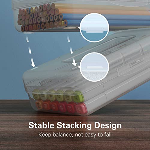 Denkee 4 Pack Clear Pencil Box, Plastic Large Capacity Pencil Boxes, Hard Pencil Case, School Supply Crayon Box Storage with Snap-Tight Lid, Stackable Office Supplies Storage Organizer Box