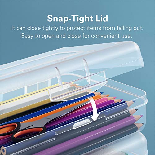 Denkee 4 Pack Clear Pencil Box, Plastic Large Capacity Pencil Boxes, Hard Pencil Case, School Supply Crayon Box Storage with Snap-Tight Lid, Stackable Office Supplies Storage Organizer Box