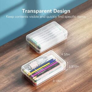 Denkee 4 Pack Clear Pencil Box, Plastic Large Capacity Pencil Boxes, Hard Pencil Case, School Supply Crayon Box Storage with Snap-Tight Lid, Stackable Office Supplies Storage Organizer Box