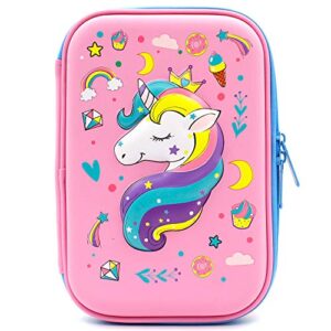 soocute crown unicorn gifts for girls – cute big size hardtop pencil case with compartment – kids school supply organizer stationery box zipper pouch (light pink)