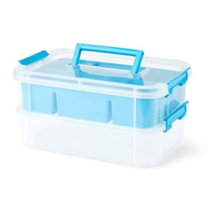 bins & things stackable storage container with organizers – 2 trays – blue – craft storage / craft organizers and storage – bead organizer box / art box organizer – art storage box & craft box organizer
