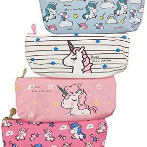 MOMOONNON 4PCS Cute Unicorn Cartoon Zipper Pencil Case Pouch Pen Holder Makeup Bag Organizer Canvas Stationery Storage Bag for Kids Girls