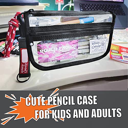 ROUGH ENOUGH Small Cute Clear Pencil Case for Girls Boys Kids Adults Clear Pencil Pouch Bag Holder for School