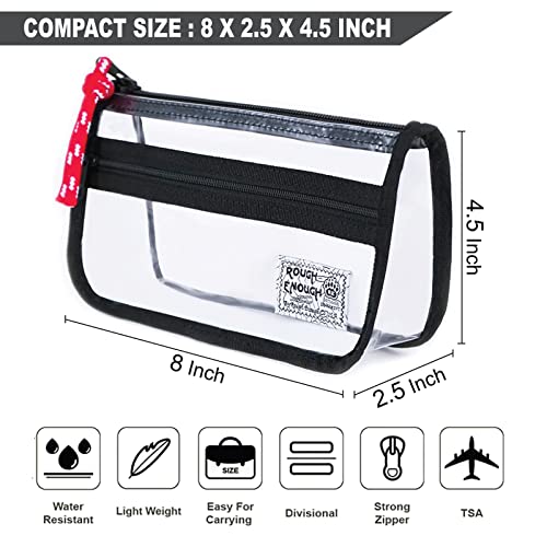 ROUGH ENOUGH Small Cute Clear Pencil Case for Girls Boys Kids Adults Clear Pencil Pouch Bag Holder for School