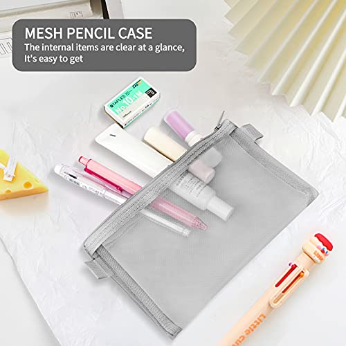 Toplive 3 Pieces Pencil Case Set, Clear Exam Pencil Pouch, Mesh Zipper Pen Pouch, Nylon Pencil Storage Pouch, Makeup Bag for Women, Portable Office Stationery Pouch for Students Adults