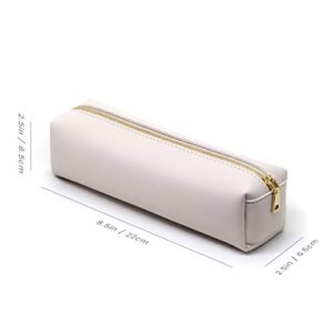 DOBMIT PU Pencil Pen Case Portable Stationery Bag Big Capacity Pencil Pouch Cosmetic Organizer Bag for Student Girl or Boy- Beige