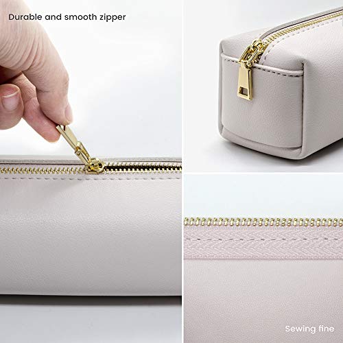 DOBMIT PU Pencil Pen Case Portable Stationery Bag Big Capacity Pencil Pouch Cosmetic Organizer Bag for Student Girl or Boy- Beige