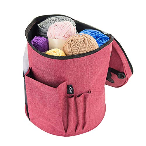 Little World Yarn Storage Bag, Knitting Organizer Tote for Protect Yarn and Prevent Tangling Knitting Accessories with Adjustable Strap for Mother's Day Gift (Large)