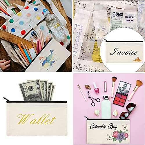 SEPGLITTER 4PCS Blank DIY Craft Bag Canvas Pouch Zipper Pen Pencil Case Cotton Invoice Pouch Bulk Cosmetic Bags for Makeup Travel Toiletry Storage 8.3 × 4.7 Inch（White）