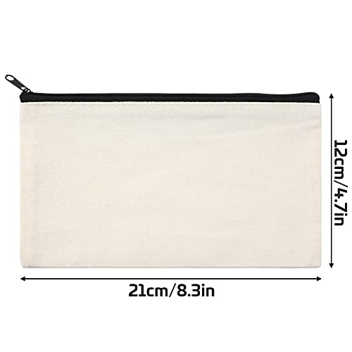 SEPGLITTER 4PCS Blank DIY Craft Bag Canvas Pouch Zipper Pen Pencil Case Cotton Invoice Pouch Bulk Cosmetic Bags for Makeup Travel Toiletry Storage 8.3 × 4.7 Inch（White）