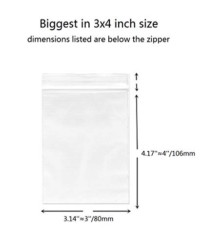 3''x 4'', (Pack of 200) Small Clear Poly Zipper Bags Reclosable Zipper lock Storage Plastic Bags for Jewelry, Gift Card, Halloween Candy