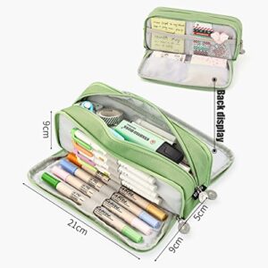 EHOPE Large Capacity Pencil Case 3 Compartments Pencil Pouch Portable Large Storage Canvas Pencil Bag for School Student Teen Girl Boy (Green)