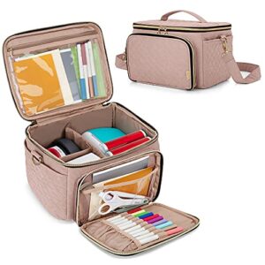 luxja carrying case compatible with cricut joy and easy press mini, carrying bag with supplies storage sections, pale rose