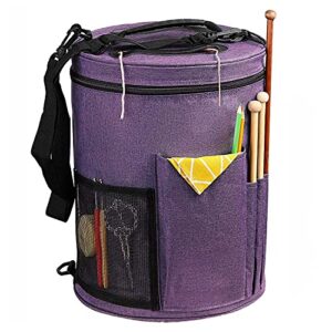 weabetfu large capacity portable yarn organizer knitting tote storage bag with shoulder strap yarn bags have pocket for crochet hooks,knitting needles & accessories,prevent yarn tangle(purple)