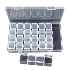 1 pack 28 grids diamond painting box plastic jewelry organizer storage container diamond embroidery storage boxes nail art tools storage case for diy rhinestone beads or nail art small findings, clear