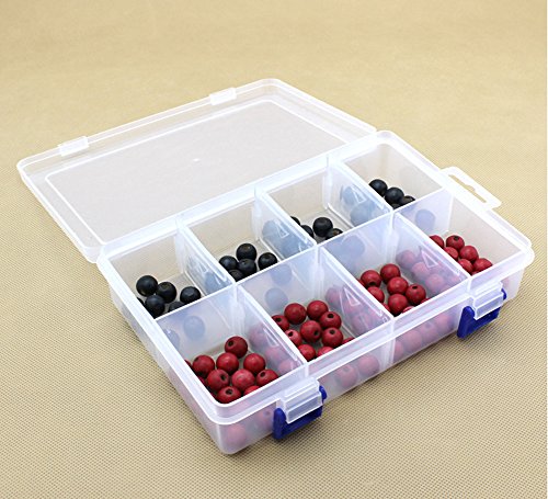 UPSTORE 8 Grids Transparent Plastic Jewelry Accessories Portable Storage Box Organizer Holder with Adjustable Dividers (Large)