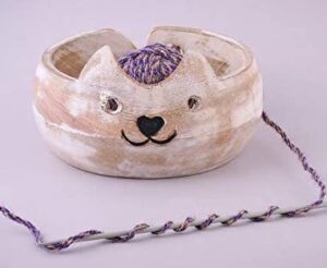 wooden yarn bowl knitting bowl large crochet yarn holder yb03 handmade crocheting accessories and supplies organizer 7 x 3″