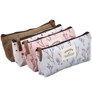 TecUnite 8 Pieces Pen Case Pencil Bag Canvas Pencil Pen Case Pen Holder Cosmetic Makeup Bag Set Christmas Present Bag (Floral Style)