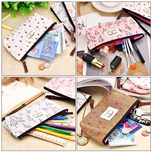 TecUnite 8 Pieces Pen Case Pencil Bag Canvas Pencil Pen Case Pen Holder Cosmetic Makeup Bag Set Christmas Present Bag (Floral Style)