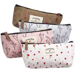 TecUnite 8 Pieces Pen Case Pencil Bag Canvas Pencil Pen Case Pen Holder Cosmetic Makeup Bag Set Christmas Present Bag (Floral Style)