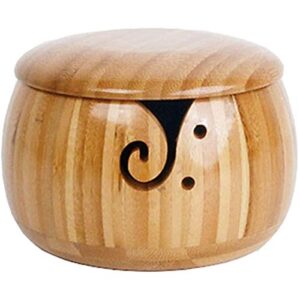 joyeee handmade yarn bowl, 6.3” crafted wooden yarn storage bowl with lid crocheting knitting bowl yarn holder gift for knitting crochet enthusiasts