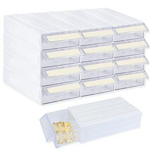 12 drawer stacking storage cabinet, plastic stacking drawer with 24 clear dividers&12 tag cards multi compartment organizer storage container for jewelry, craft diy, bead, small items(12, white)