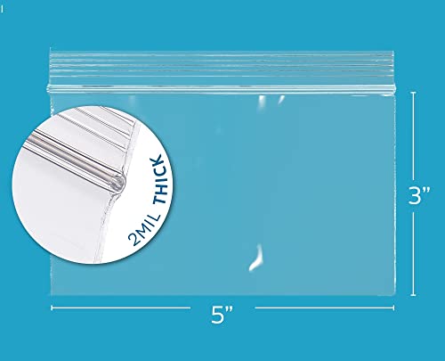 GPI - 5" X 3" 100 Count, 2 Mil Clear Reclosable Zip Plastic Poly Bags with Resealable Lock Seal Zipper for Snack, Candy, Nuts, Cookies, Sewing Supplies, Beads.