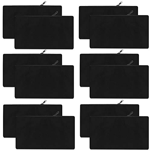 12 Pieces Blank Canvas Zipper Bags, 8.26 x 4.9 inch Multipurpose Makeup Bags for Vinyl DIY Crafts, Party Gift, Pencil Bag, Travel Toiletry Pouch (M, Black)