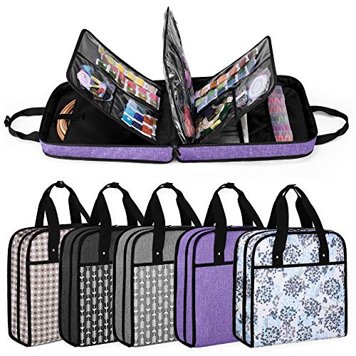 YARWO Embroidery Bag, Embroidery Projects Storage with Multiple Pockets for Embroidery Hoops (Up to 12"), Embroidery Floss and Supplies, Purple (Bag Only, Patented Design)