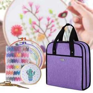 YARWO Embroidery Bag, Embroidery Projects Storage with Multiple Pockets for Embroidery Hoops (Up to 12"), Embroidery Floss and Supplies, Purple (Bag Only, Patented Design)