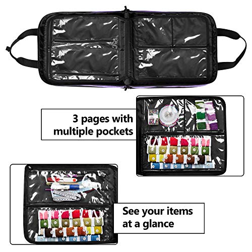 YARWO Embroidery Bag, Embroidery Projects Storage with Multiple Pockets for Embroidery Hoops (Up to 12"), Embroidery Floss and Supplies, Purple (Bag Only, Patented Design)