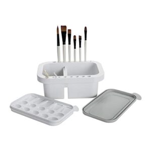 Jerry's Artarama Artist Brush Washer - Multi Use Include Paint Brush Stand & Rest, Cleaning & Washing Basin, Water Bucket, and Painting Palette All In One Within a Lidded Compact Carry Case for Travel