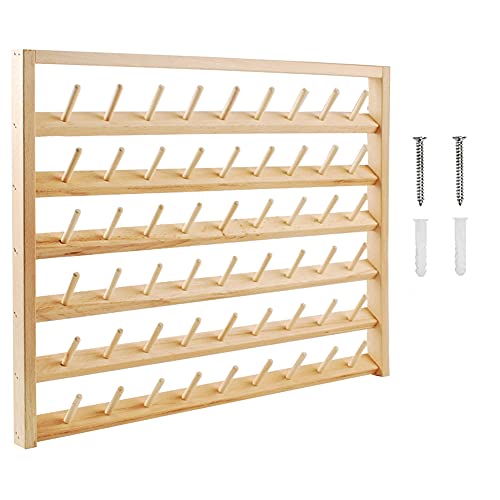 NW Wooden Thread Holder Sewing and Embroidery Thread Rack and Organizer Thread Rack for Sewing with Hanging Hooks for Wall(54-Spools)