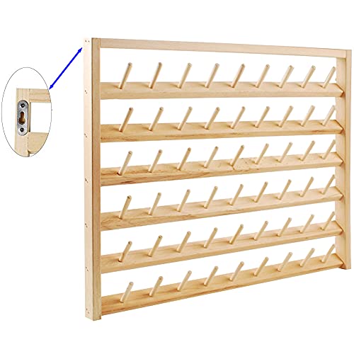 NW Wooden Thread Holder Sewing and Embroidery Thread Rack and Organizer Thread Rack for Sewing with Hanging Hooks for Wall(54-Spools)