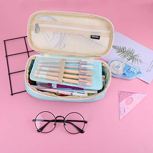 iSuperb Foldable Pencil Case Zipper Big Capacity Canvas Pencil Pouch Stationery Organizers Pen Bag Compartments Cosmetic Makeup Bags for Women