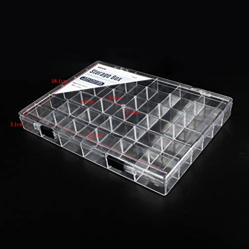 36 Grids Clear Plastic Organizer Box, Craft Storage Container for Beads Organizer, Art DIY, Crafts Jewelry Storage, Fishing Tackles, Rock Collection, 2 Pack