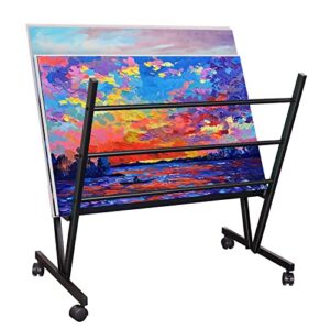 Falling in Art Metal Print Rack, Drying Display, Storage Stand for Artworks, Posters, Prints, Great Assistant for Shows & Galleries, Easy Moving with Rolling Casters, Well Hold 170Lb