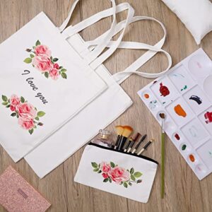 12 Pcs Blank DIY Craft Bag Bulk Canvas Pencil Case Makeup Bags Canvas Zipper Pouch Cosmetic Bag and Canvas Tote Bag DIY Canvas Shopping Bags Reusable Grocery Bag for Christmas Craft Advertising Gift