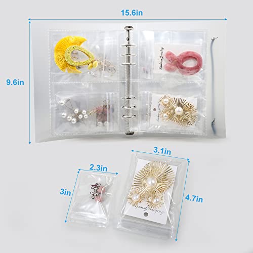 LucyPhy Jewelry Earring Organizer Storage Bags Book Travel Jewelry Case Container Transparent Ring Necklace Bracelets Organizer Book with Pockets (90 Grids + 90 sealed PVC Zipper Bags)