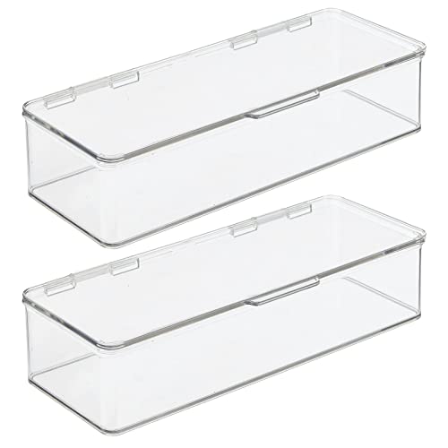 mDesign Long Plastic Craft Room Stackable Storage Organizer Box Containers with Hinged Lid for Thread, Beads, Ribbon, Glitter, Clay, Sewing, Crochet, Fabric, Stamps, and Scissors, 2 Pack - Clear