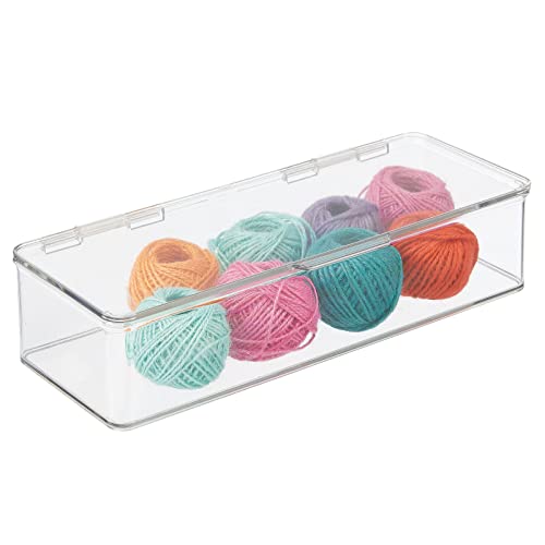 mDesign Long Plastic Craft Room Stackable Storage Organizer Box Containers with Hinged Lid for Thread, Beads, Ribbon, Glitter, Clay, Sewing, Crochet, Fabric, Stamps, and Scissors, 2 Pack - Clear