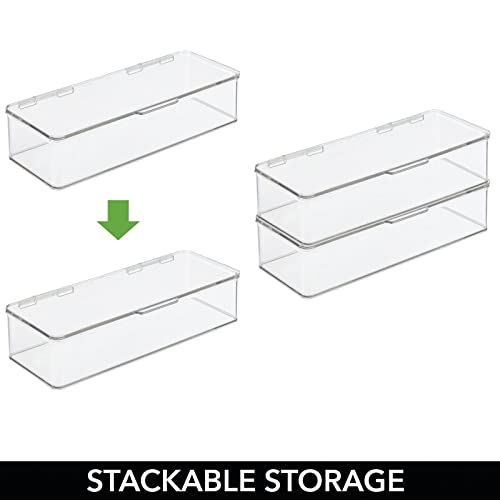 mDesign Long Plastic Craft Room Stackable Storage Organizer Box Containers with Hinged Lid for Thread, Beads, Ribbon, Glitter, Clay, Sewing, Crochet, Fabric, Stamps, and Scissors, 2 Pack - Clear