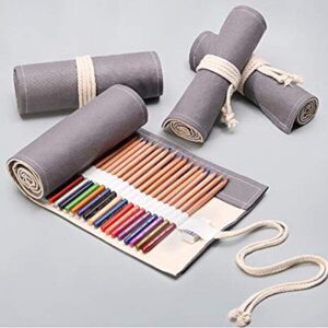 DZHJKIO Handmade Canvas Pencil Roll Wrap 36/48/72 Holes, Multiuse Roll Up Pencil Case Large Capacity Pen Curtain for Coloring Pencil Holder Organizer (72-Slots, Grey)