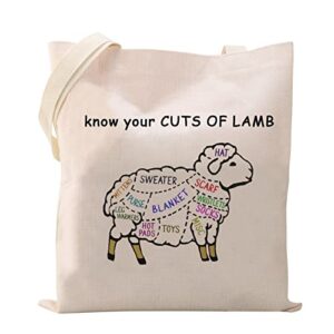 xyanfa knitting cuts of lamb knitting tote bag knitter tote bag gift for knitter knitting lover gifts sheep lamb lover gift (cuts of lamb tote bag)
