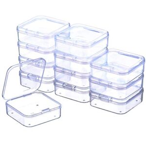 12pcs clear plastic beads storage containers box case with flip-up lids for items pills jewerlry findings tiny bead (2.2×2.2×0.82 inch)