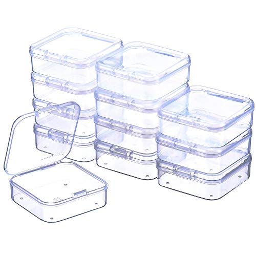 12Pcs Clear Plastic Beads Storage Containers Box Case with Flip-Up Lids for Items Pills Jewerlry Findings Tiny Bead (2.2×2.2×0.82 Inch)