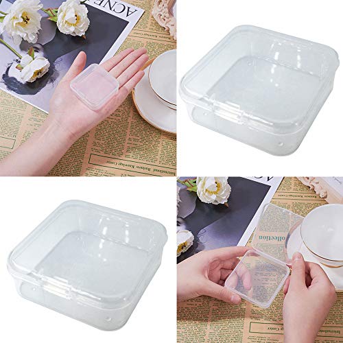12Pcs Clear Plastic Beads Storage Containers Box Case with Flip-Up Lids for Items Pills Jewerlry Findings Tiny Bead (2.2×2.2×0.82 Inch)