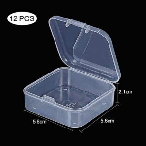 12Pcs Clear Plastic Beads Storage Containers Box Case with Flip-Up Lids for Items Pills Jewerlry Findings Tiny Bead (2.2×2.2×0.82 Inch)