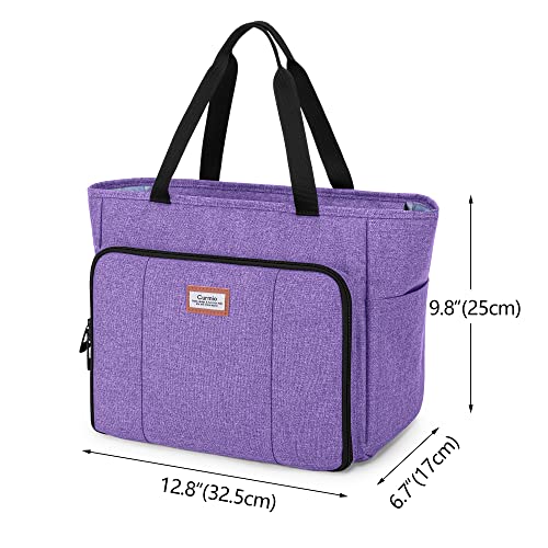 CURMIO Knitting Tote Bag, Yarn Storage Bag with Pockets for Crochet Hooks, Knitting Needles, Knitting Project and Accessories, Purple (Bag Only, Patented Design)